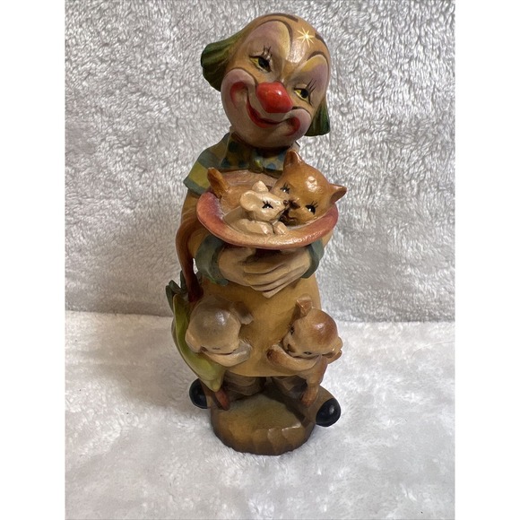 Anri Ferrandiz 6" Woodcarving "Surprise" Clown w/Kitten, Cat & Puppies w/ Box - Picture 1 of 12